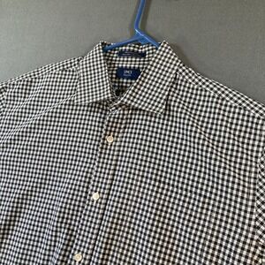 Lincs David Chu Mens Large Gingham Check Button Down Shirt Black White Cotton